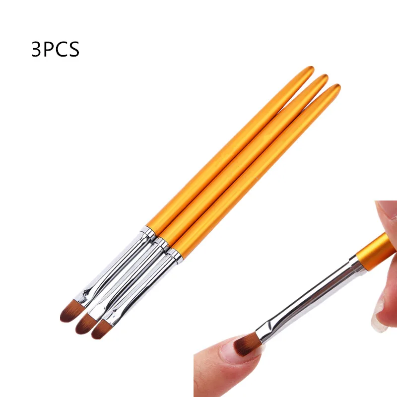 3PCS Nail Art Metal Handle Acrylic UV Gel Extension Builder Petal Flower Painting Drawing Brush Manicure Tools Nail Brushes