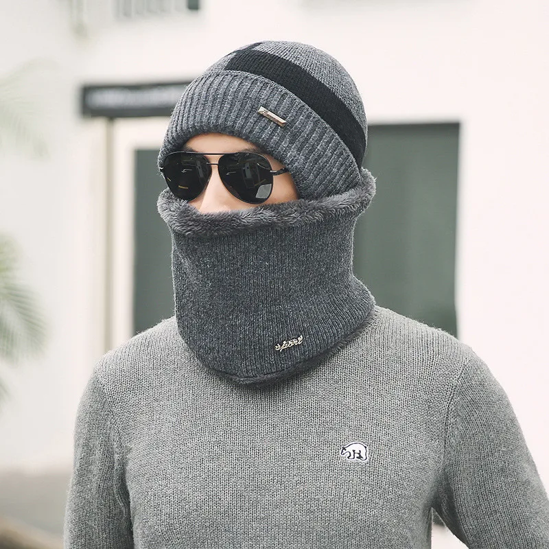 Neck Warmer Knitted Ski Bibs Hat Winter Snow Sport Skateboard Men Beanie Skullies Beanies Thicken Plus Velvet Scarf Mask