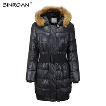 SINRGAN популярный толстый тонкий с длинными капюшоном женские зимние куртки черные кнопки парка теплые пальто куртки женские без пояса