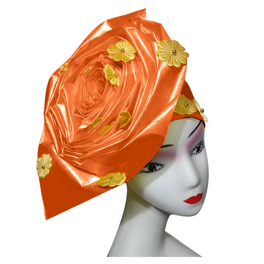 Африканские бусы геле головной убор нигерийские женские головные уборы бусы головные уборы Свадебные головные уборы Sego - Цвет: orange