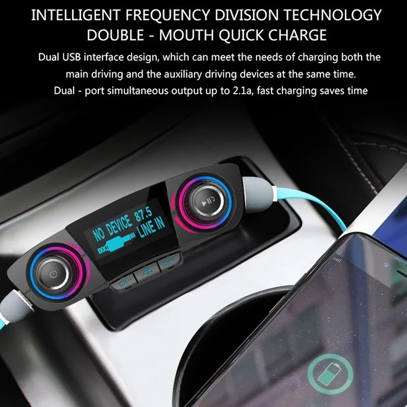 SRUIK Bluetooth FM передатчик Автомобильный MP3-плеер Hands-Free автомобильный комплект Беспроводной радио аудио адаптер с двумя USB 5В 2.1A USB Порты и разъёмы