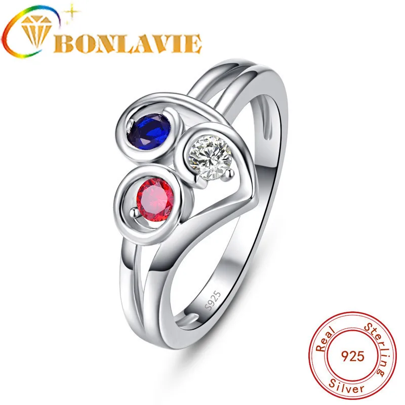 

BONLAVIE New Bands Authentic 925 Sterling Silver Multicolor Crystal Heart Shaped Finger Rings For Women Party Wedding Jewelry