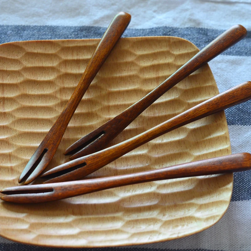 Fruits Forks Prongs Picks Wooden Salad Fork Natural Nanmu Dinnerware