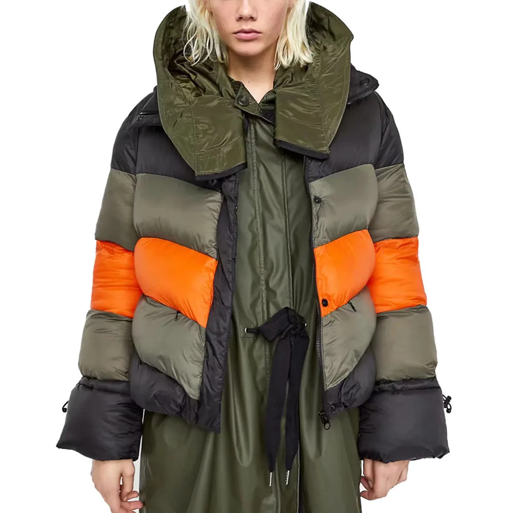 

Women Winter Warm Thick Coat Stripe Splicing Thickening Easy Down Jackets #35N30 #F