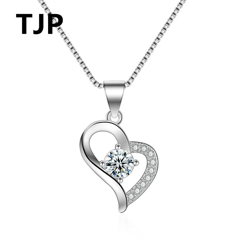 

TJP Popular 925 Sterling Silver Women Pendant Necklace Bride Jewelry Vintage Heart Choker Girl Lady Accessor Dropshipping