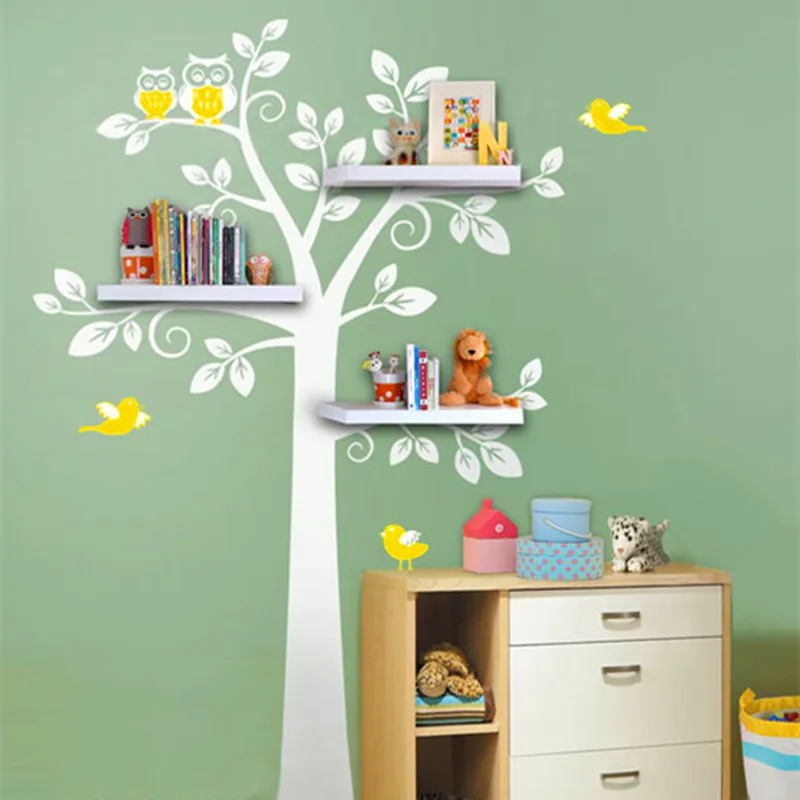 Shelf Tree Wall Decal Vinyl Stickers Owls Children Bedroom Wall Mural Nursery Decal Wall Sticker Shelves Tree Decal Wall Decor