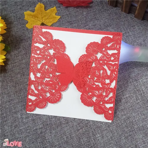30 шт Изящные резные кружевные боковые бабочки узоры свадебные приглашения на год поздравительная открытка Праздничная Вечеринка Пригласительные открытки 5zh20 - Цвет: red