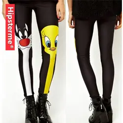 Hipsterme для женщин Фитнес Леггинсы для Модные Tom and Jerry Леггинсы с принтом женский Legins пикантные брюки девочек Высокая талия мотобрюки