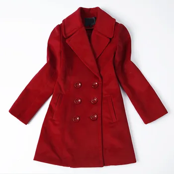 

Women casual double breasted slim long color woolen coat outerwear