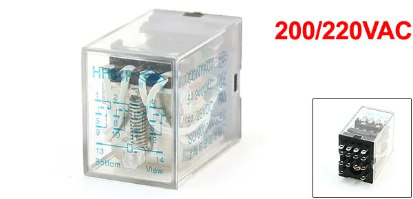 HH54P 200/220VAC Coil White LED General Purpose Power Relay 4PDT 14Pin
