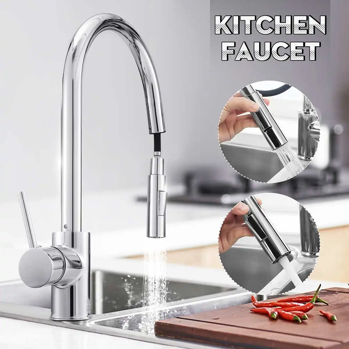 

Xueqin 360Rotatable Pull Out Sprayer Kitchen Faucet Spout Deck Mounted Single Handle Kitchen Tap Mixer Tap Nozzle Cold And Hot