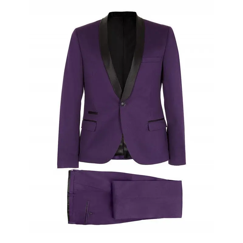 

Side Vent Groomsmen Shawl Satin Lapel Wedding Groom Tuxedos Purple Men Suits Prom Custom Made Suits A0191