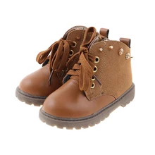 Children Martin Boots Kids Boys Genuine Leather Boots Snow Waterproof Shoes Rivet with Rhinestone Boots Girls Warm Shoes