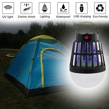 

Behogar 2 in 1 Portable Dimmable LED Camping Mosquito Repellent Trap Lamp Lantern with USB Cable Carabiner Brush for Use