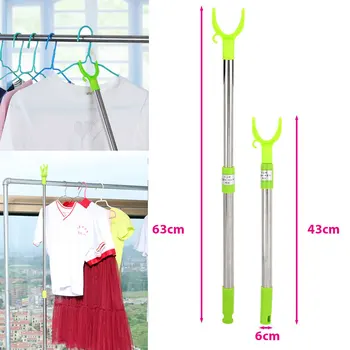 

Clothesline Pole Retractable Coat Hanger Tool Stainless Steel Green Clothes Fork Clothes Drying Hanger Iron Pipe Hanger