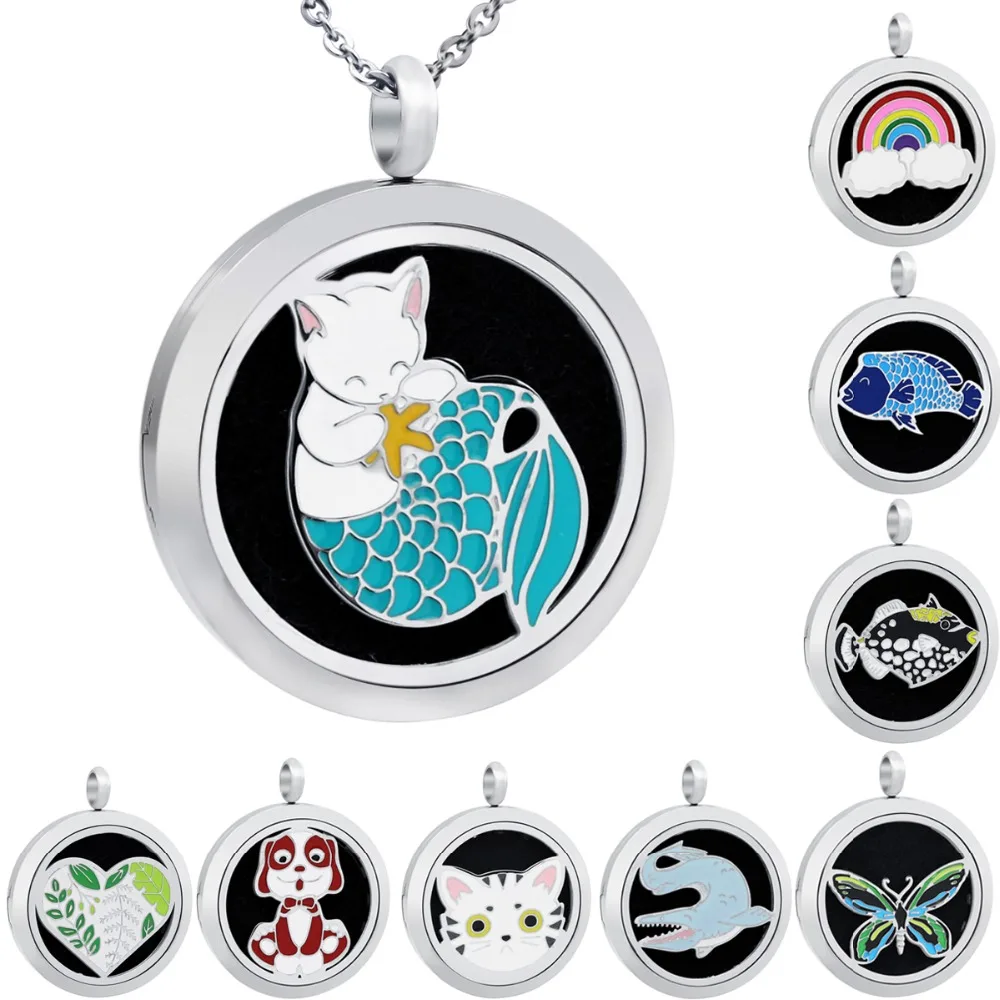 

Enamel Aromatherapy Locket Pendants Essential Oils Stainless Steel Diffuser Perfume Locket Necklace with Pads Drop Shipping