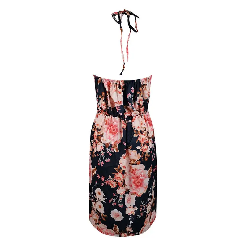 New Women Summer Sexy Sleeveless Halter Neck Floral Print Casual Mini Dress Elegant Lady Vintage Casual Party Dress #4R14 (12)