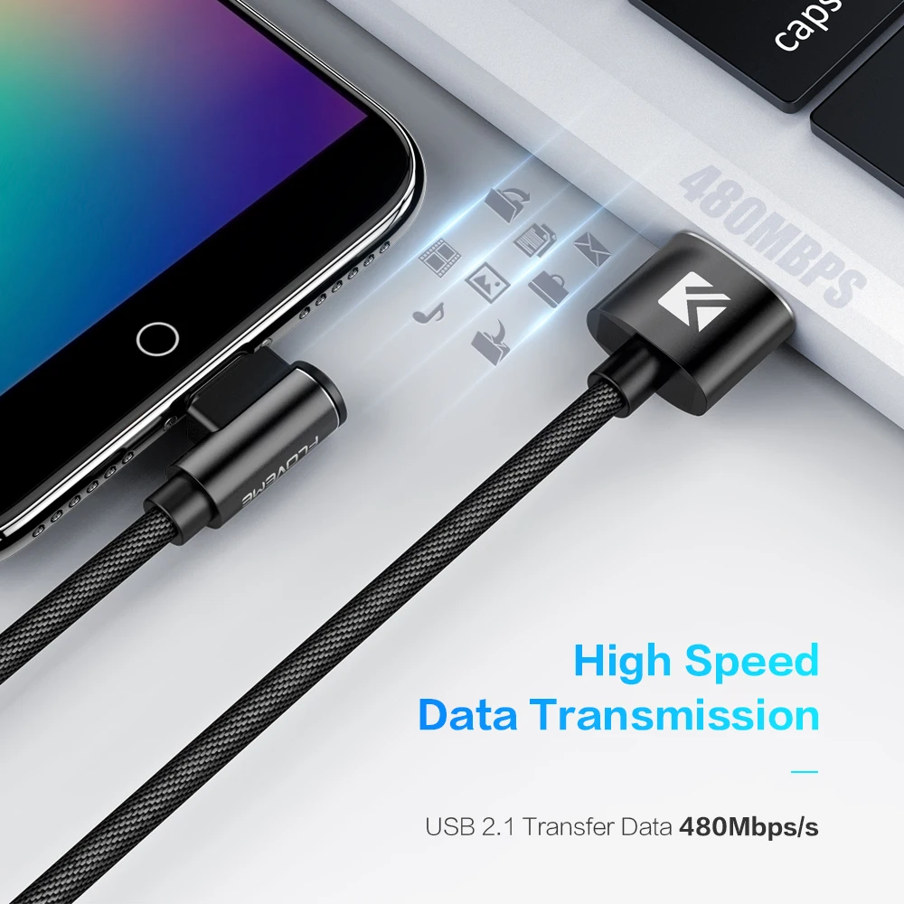 FLOVEME المصغّر usb كابل ل Xiaomi Redmi 4X Note4 2.4A سريع شحن 1 متر L شكل كابل شاحن الهاتف المحمول لسامسونج S7 هواوي