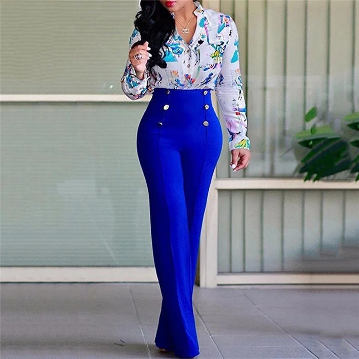 

2019 Spring Autumn Women Business Pants High Waist Wide Leg Pants Office Lady Style Work Wear Formal Pants Loose Solid Trousers