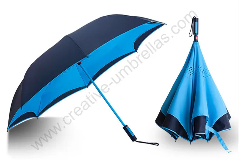 

107cm 2-3 persons auto open self-defense Windproof Reverse hands-free car umbrella Double Layer Inverted standing parasol