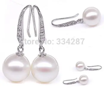 

Natural Nice White AAA+ Round 9-10MM pearl Dangle earrings 925 sterling silver