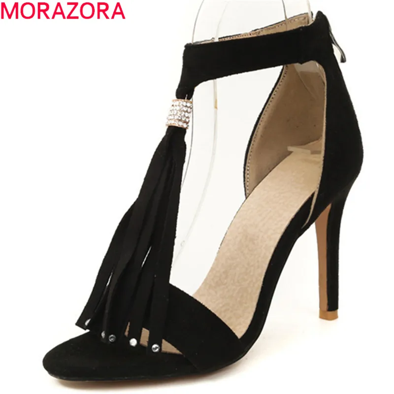 

MORAZORA 2020 new women sandals spring summer simple zipper fashion tassels party shoes sexy thin heels purple black shoes woman