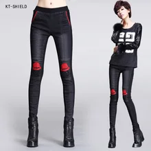 New Women Warm Fleece Skinny Elastic waist Pencil jeans femme Cotton Boot Cut Black Deinm Pants