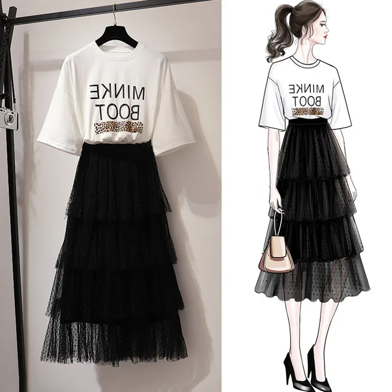 

New women two piece outfits 2019 casual Ocean two piece set T-shirt & dress summer clothes for women ensemble femme L41302