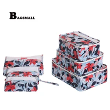 BAGSMALL 6 יח'סט קוביות אריזה עמיד למים שקיות אריזת מזוודות מזוודה ארגונית הדפסת נסיעות אבזרים
