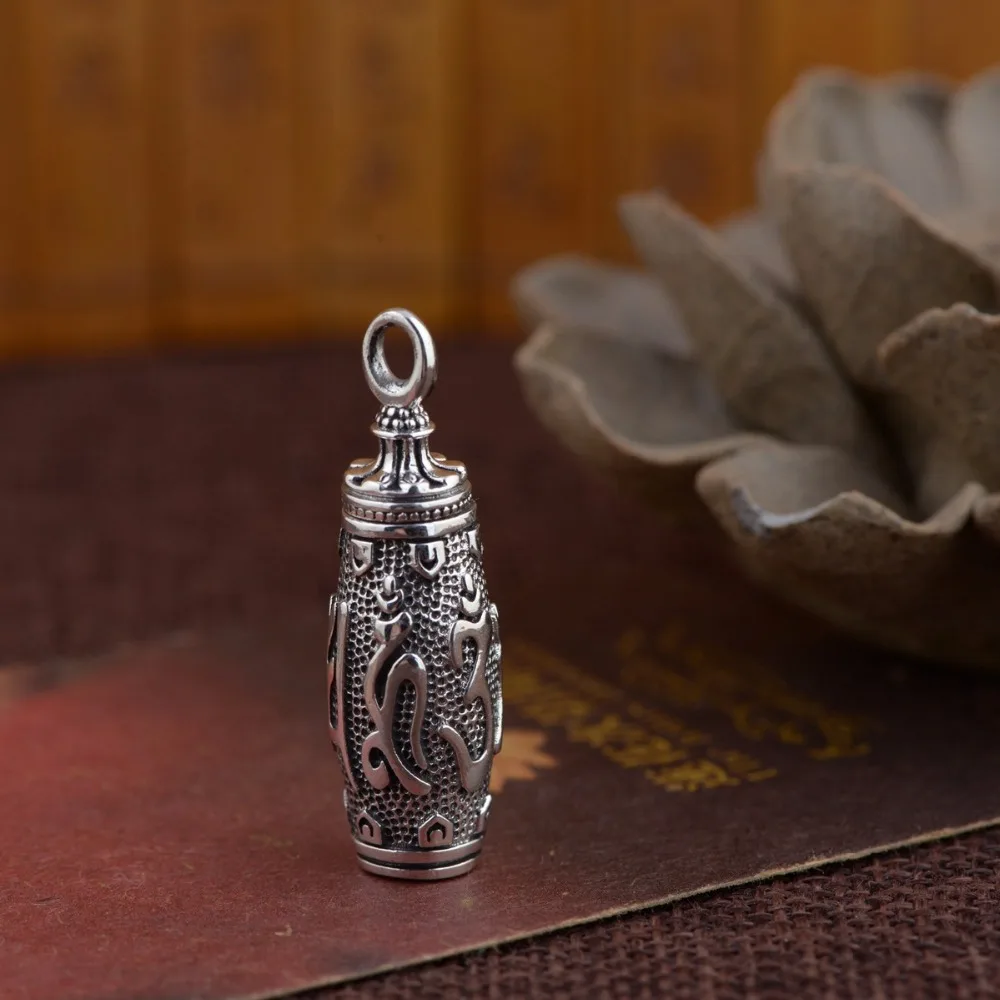 

925 Sterling Silver Tibetan Mantra Om Prayer Box Locket Pendant - no chain A2721