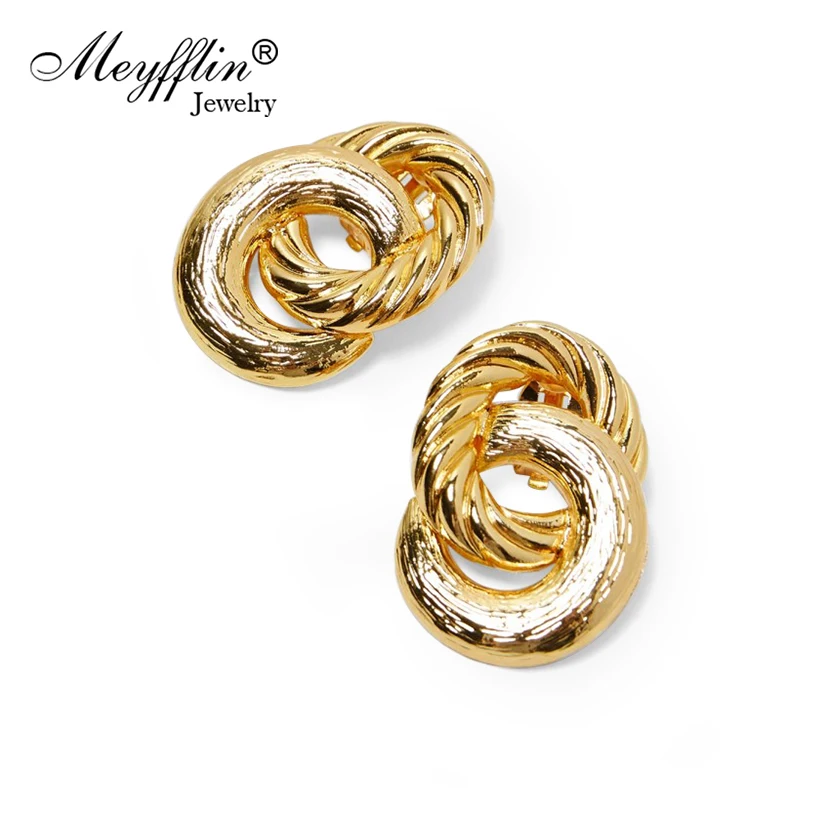 

Meyfflin Vintage Stud Earrings for Women Punk Metal Big Double Circle Earring Female Fashion Gold Color Brand Jewelry Christmas