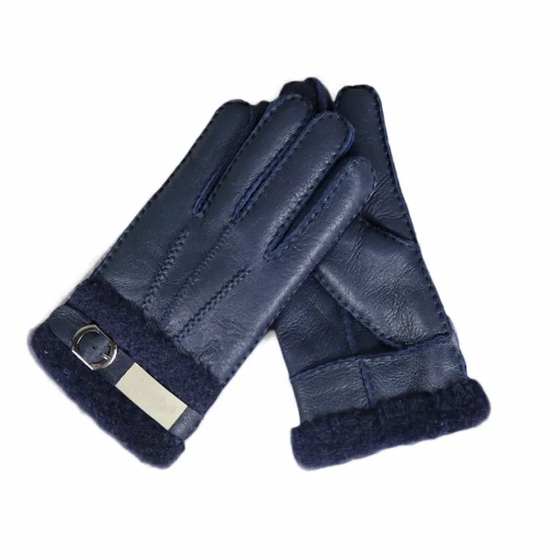 Кожаные меховые перчатки из овчины модные мужские зимние осенние теплые шерстяные флисовые зимние варежки на открытом воздухе перчатки на запястье с пятью пальцами