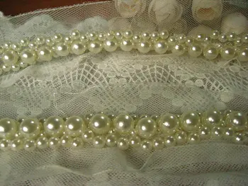 

Pearl beaded lace trim, bridal sash, Bridal Belt, beaded jewelry Trim, Pearl Beading trim, beading trim 10yard