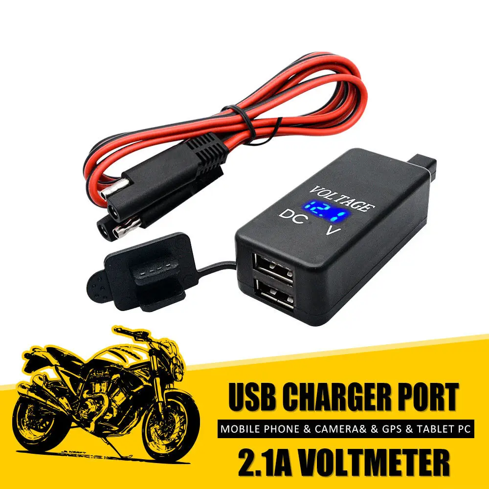 

Motorcycle Dual USB Charger Adapter Voltmeter with SAE Quick Connector and Power Switch 5V Smart Charging Power Port Waterproof