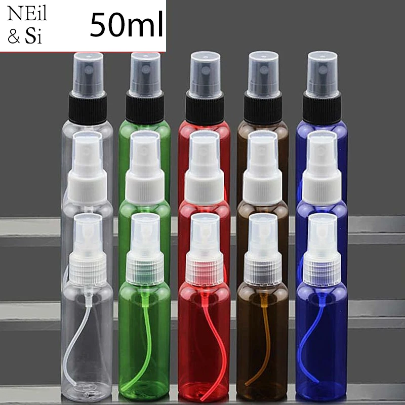 

50ml Plastic Perfume Bottle Refillable Cosmetic Women Makeup Water Spray Container Red Blue Green Clear Atomizers