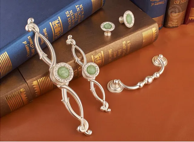 Best Price Antique Silver Stone Drawer Handles Dresser Pulls Handles Drop pull Chic Kitchen Cabinet Handle Furniture Hardware