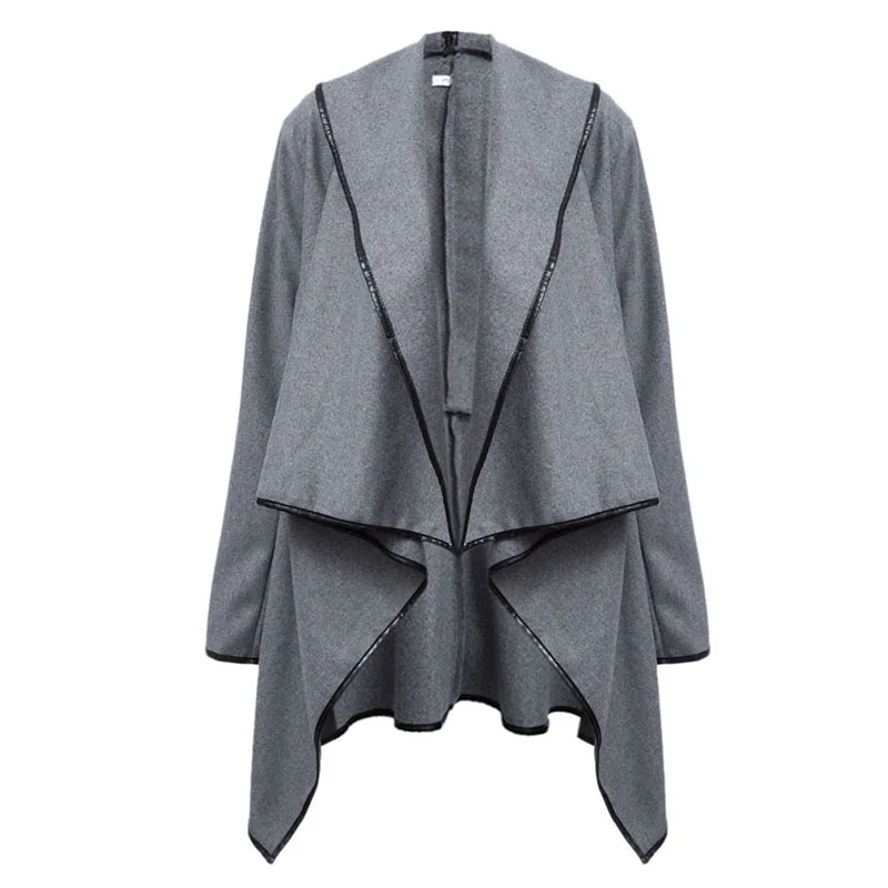1 шт. новые женские Асимметричные Длинные кашемировые пальто куртка шарф воротник однотонное пальто женское теплое пальто с длинными рукавами - Цвет: grey