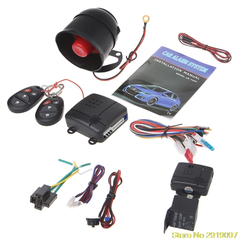 

New Universal 1-Way Vehicle Car Alarm System Protection Security Keyless Entry Siren 2 Remote Control Burglar Drop Shipping