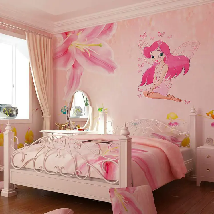 Colorful Fairy Girl Butterfly Wall Sticker Princess Removable Pink For Kids Room
