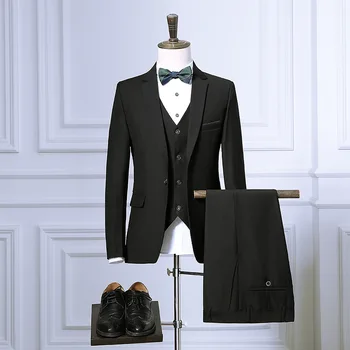 

Men's suit men's spring and autumn new high-end business suit 3 sets (coat + pants + vest) men's banquet dress
