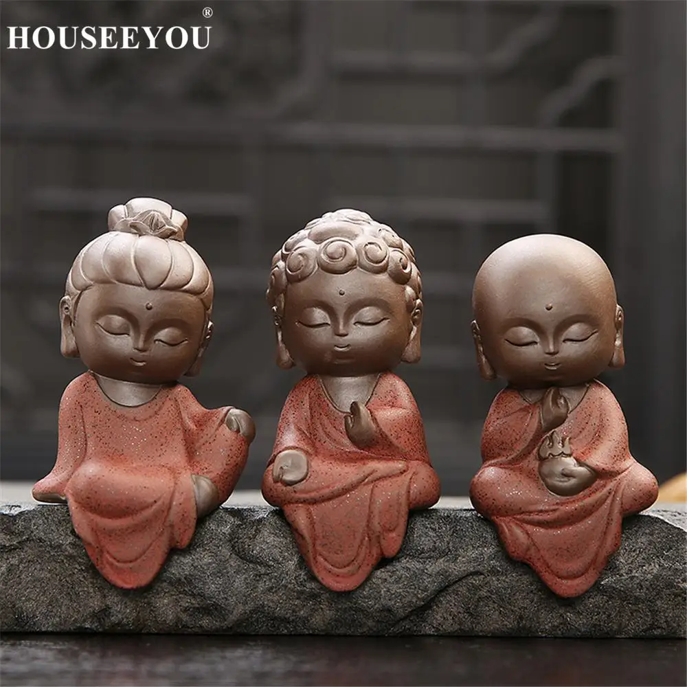 

Creative Little Buddha Statues Buddhist Tathagata Cute Buddha Sands Purple Clay Tea Pet Accessories Buddha Ornaments Boutique