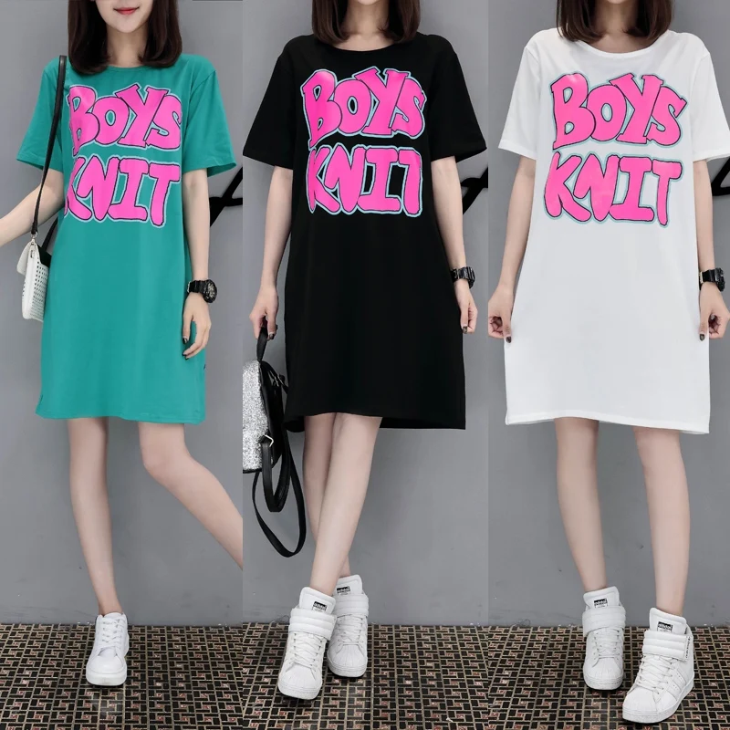 

XL-5XL Women summer new Iarge size dress women fashion loose round neck letter cartoon print short-sleeved Korean casual dress