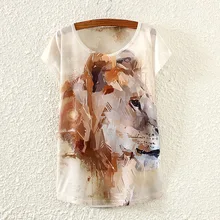 Abstract the brown lion oil painting logo women t shirt 2017 summer newf emale T shirt