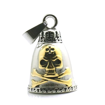 

316L Stainless Steel Cool Pirate Cross Biker Two-sided Skull Bell Pendant For Gift