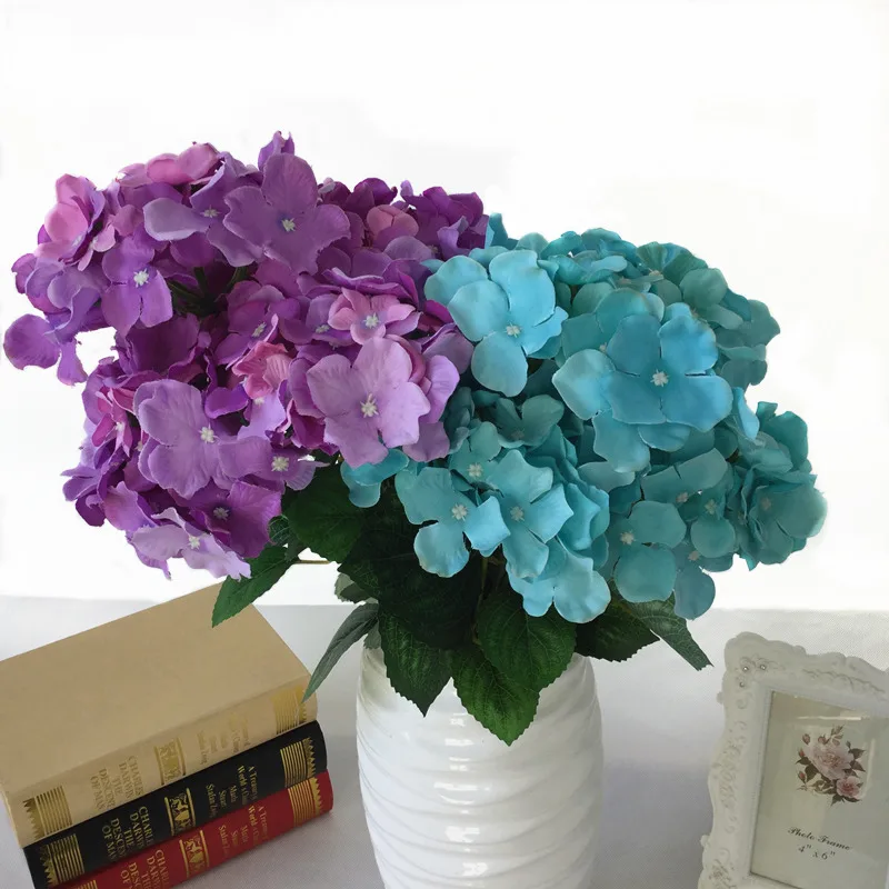 

1pc/lot Big Single Fabric Cheap 5 Heads Lifelike Silk Hydrangea Artificial Floral Flowers Bouquet
