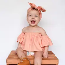 2PC Toddler Infant Child Kids Baby Girl Outfits Clothes T shirt Off Shoulder Bowknot Headband Lovely Clothes