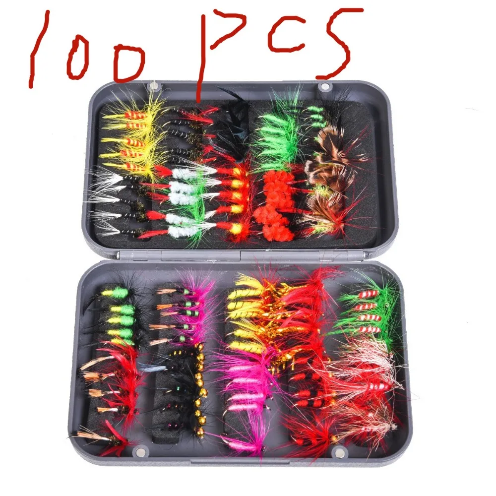 

32pcs/set Artificial Fishing hooks Lures with Waterproof Plastic Box Different Color Flies Single Dry Fly Fishing Hooks Lures