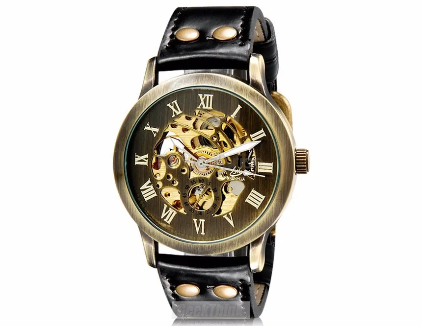bronze black Часы Relogio Masculino Для мужчин автоматические часы механические часы Скелет Винтаж Бронзовый наручные часы мужские роскошные часы - Цвет: bronze black