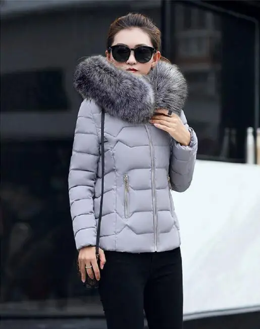 gray Хит! Новая модная зимняя куртка для женщин искусственный мех енота Воротник Зимнее пальто женские парки теплый пуховик женская верхняя одежда - Цвет: gray