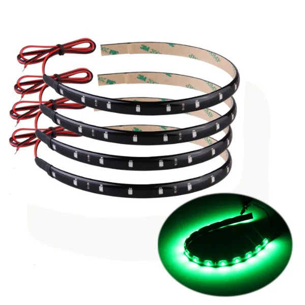 

4 X Lighting Flexible Strip Light 15 LED 30cm 12V Waterproof Green